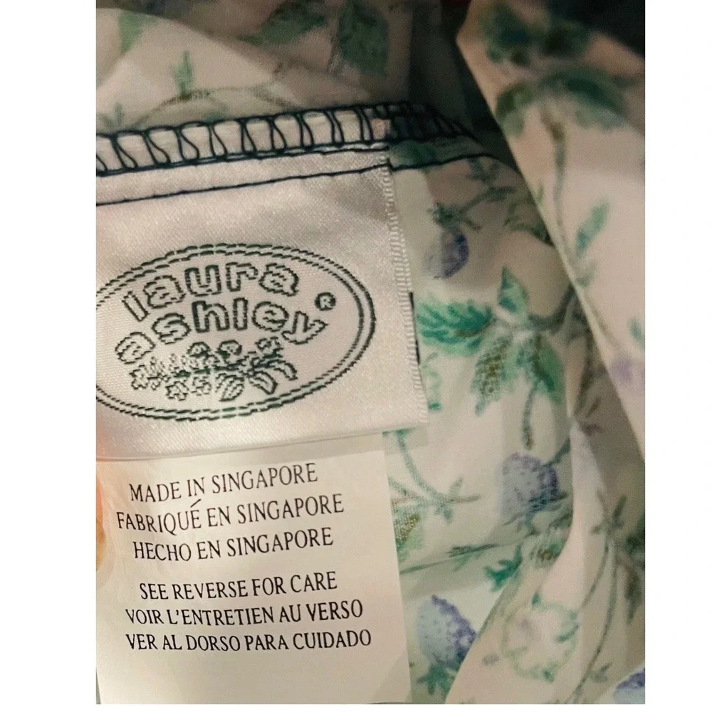 Vintage Laura Ashley Bramble Berry Floral Standard Pillowcase Teal Border Cotton